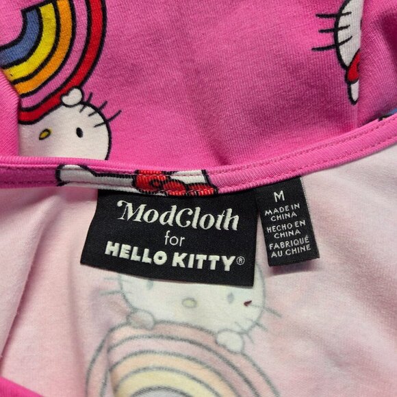 Modcloth for Hello Kitty Medium Bright Pink Rainbow Round Neck Longsleeve Dress - Picture 8 of 9